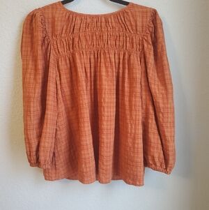 a.n.a Terracotta Smocked Blouse